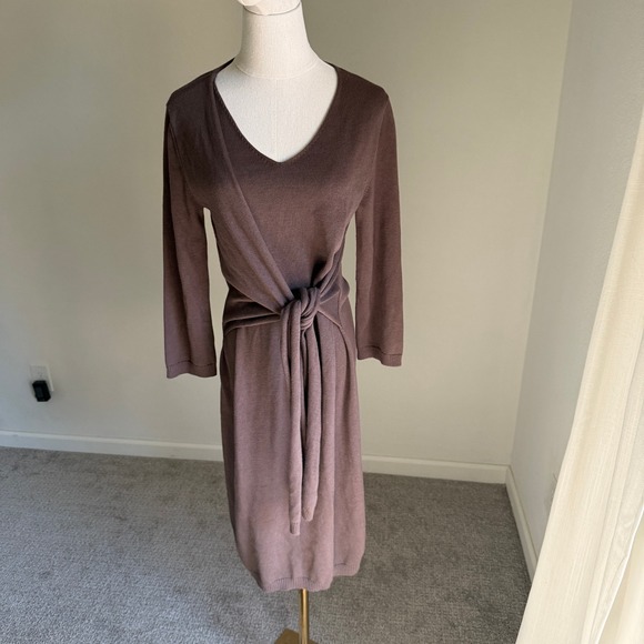 Peruvian Connection Shelter Island Brown Knit Sweater Wrap Dress V-Neck‎ Small